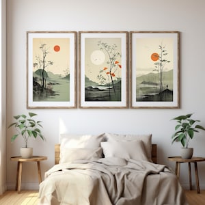 3 Stück Salbei Grün Japandi Wall Art Printable, Wabi Sabi Home Decor, Abstrakte Boho Prints, Trendy Minimalist Floral Design Prints