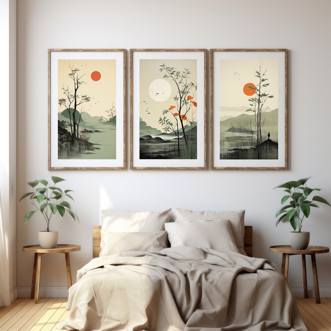 Set of 3 Piece Sage Green Japandi Wall Art Printable, Wabi Sabi Home ...