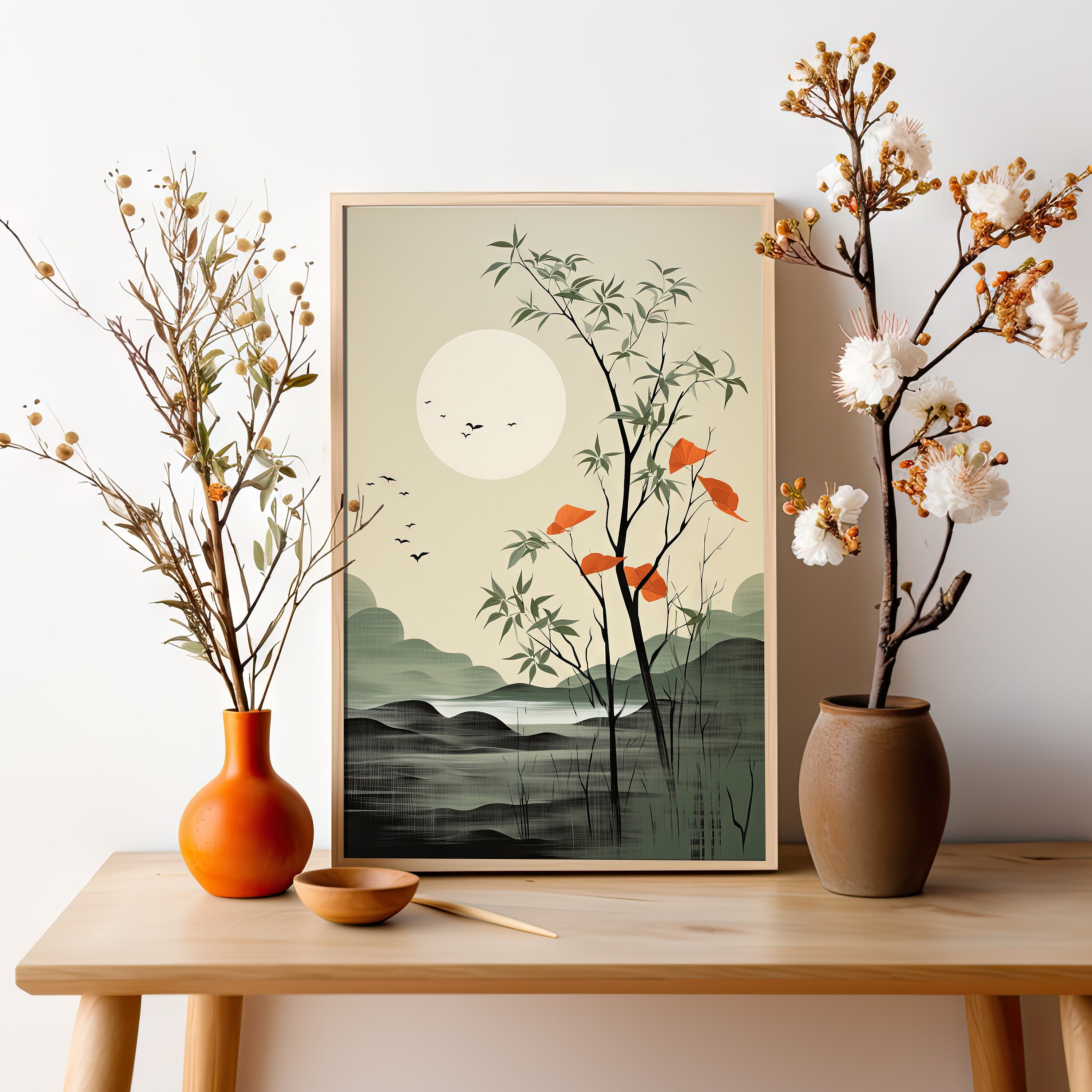 Set of 3 Piece Sage Green Japandi Wall Art Printable, Wabi Sabi Home ...