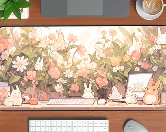 Bunnycore Anime Desk Mat Aesthetic, Cute Desk Mat Kawaii Mouse Pad Anime, Pastel Desk Mat Anime Mouse Pad, Pink Desk Mat Gaming Mouse Pad