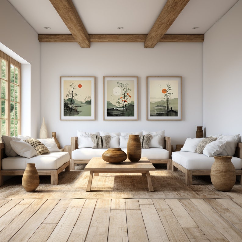Set of 3 Piece Sage Green Japandi Wall Art Printable, Wabi Sabi Home ...