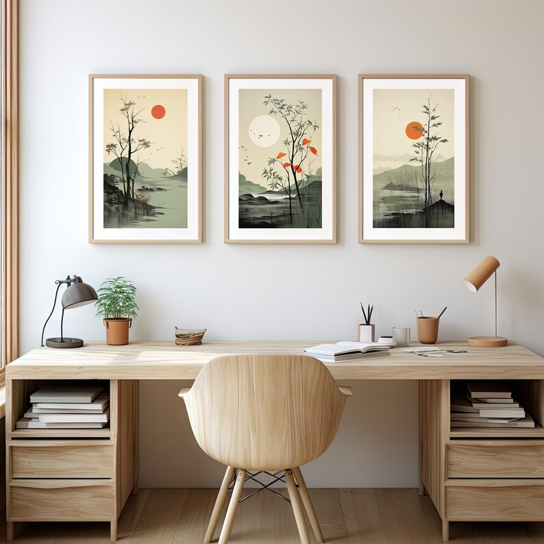 Set of 3 Piece Sage Green Japandi Wall Art Printable, Wabi Sabi Home ...