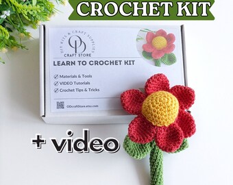 Learn to Crochet KIT, Crochet Flower DIY, Mother's day gift