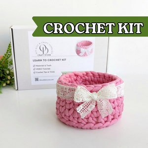Crochet Basket DIY KIT, Beginner Crochet KIT, gifts for crafters