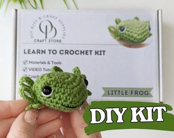 DIY kit, Learn to Crochet amigurumi frog, gift for crafter