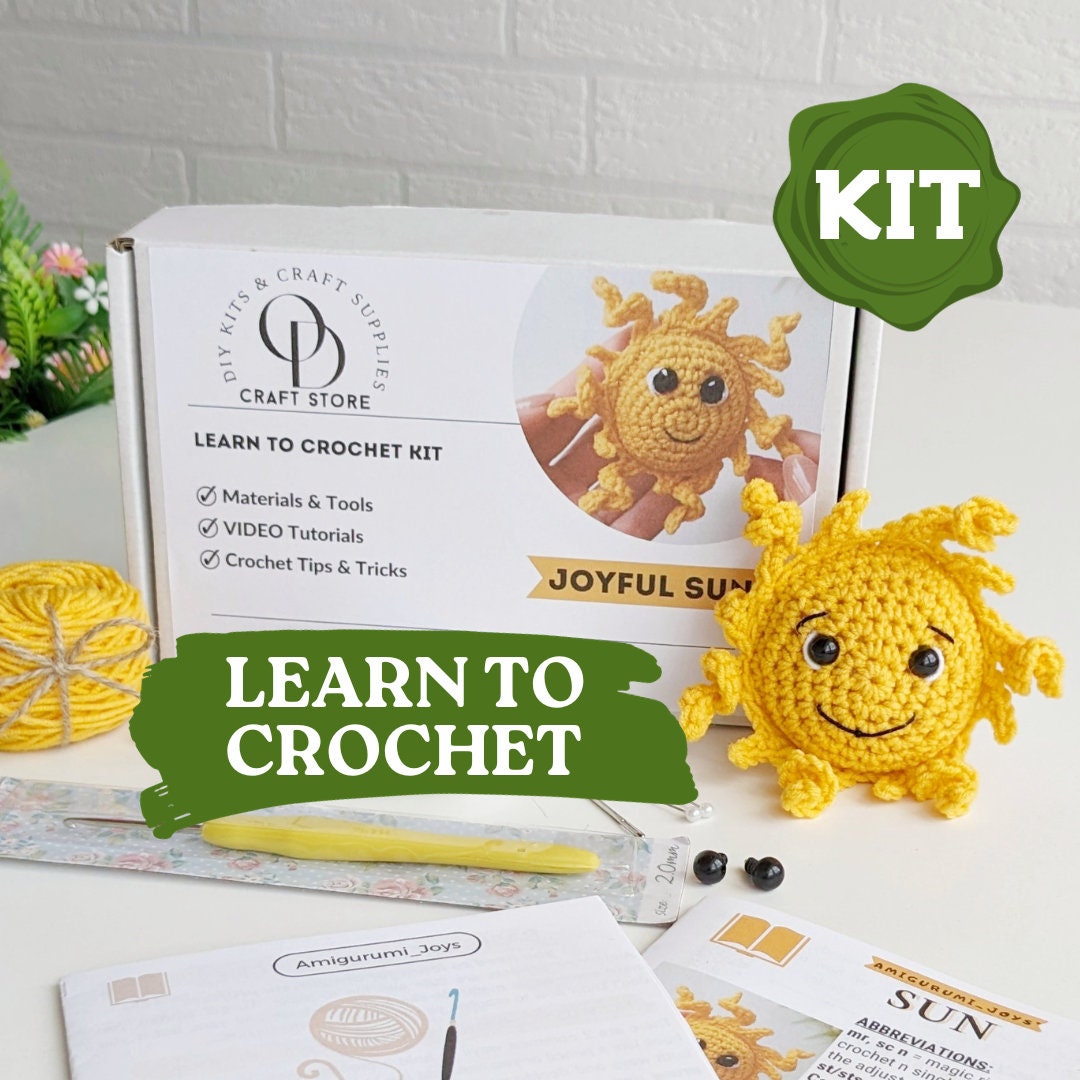 Learn to Crochet KIT, Amigurumi Sun Beginner Crochet Kit 