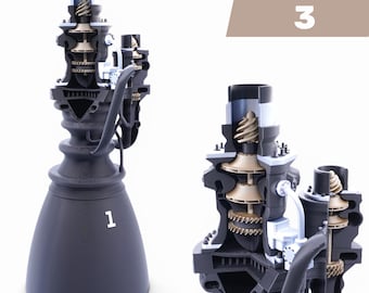 Modelo seccionado del motor del cohete Raptor 3 – Motor del cohete SpaceX Starship con interior abierto – Modelo detallado para vuelos espaciales