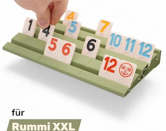 Tablero Rummikub XXL de 4 filas verde – Organizador de soporte extendido para 36 piezas – Más información – Regalo para personas mayores