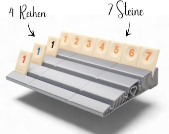 Tablero de almacenamiento Rummikub con 4 filas: organizador de soporte para piezas de juego: más espacio y visibilidad: regalo para personas mayores