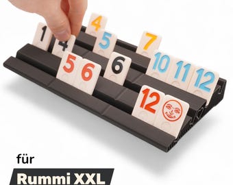 Tablero Rummikub XXL de 4 filas, negro – Organizador de soporte extendido para 36 piezas – Más información – Regalo para personas mayores
