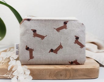 Mini Portemonnaie Hund, Dackel - handgemachte Geldbörse in Leinenoptik