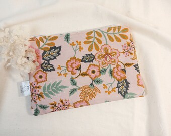 Wachstäschchen Blumen rosa, aus einem wasserabweisenden Stoff | Kulturtasche | Wetbag