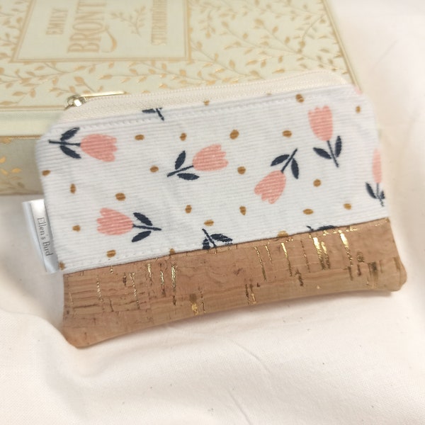 Wallet cork flowers pink, fine cord | Mini purse | Purse | Wallet
