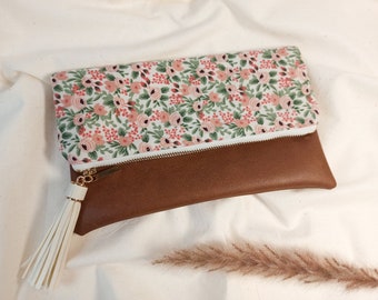 Kleine Foldover Clutch, Blumen rosa klein | Clutch Handtasche | Handytasche