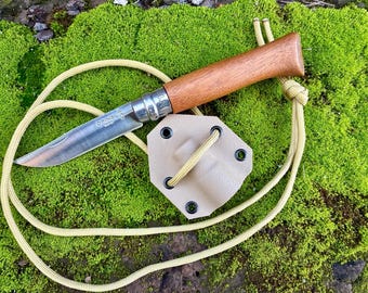 Étui de cou Kydex sur mesure pour Opinel avec dragonne en paracorde | Bushcraft, survie, camping, trekking, EDC