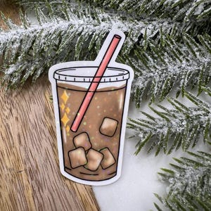Iced Coffee Holographic Sticker, Cute Coffee Sticker, Sparkly Coffee Sticker, Coffee Lover Gift Sticker