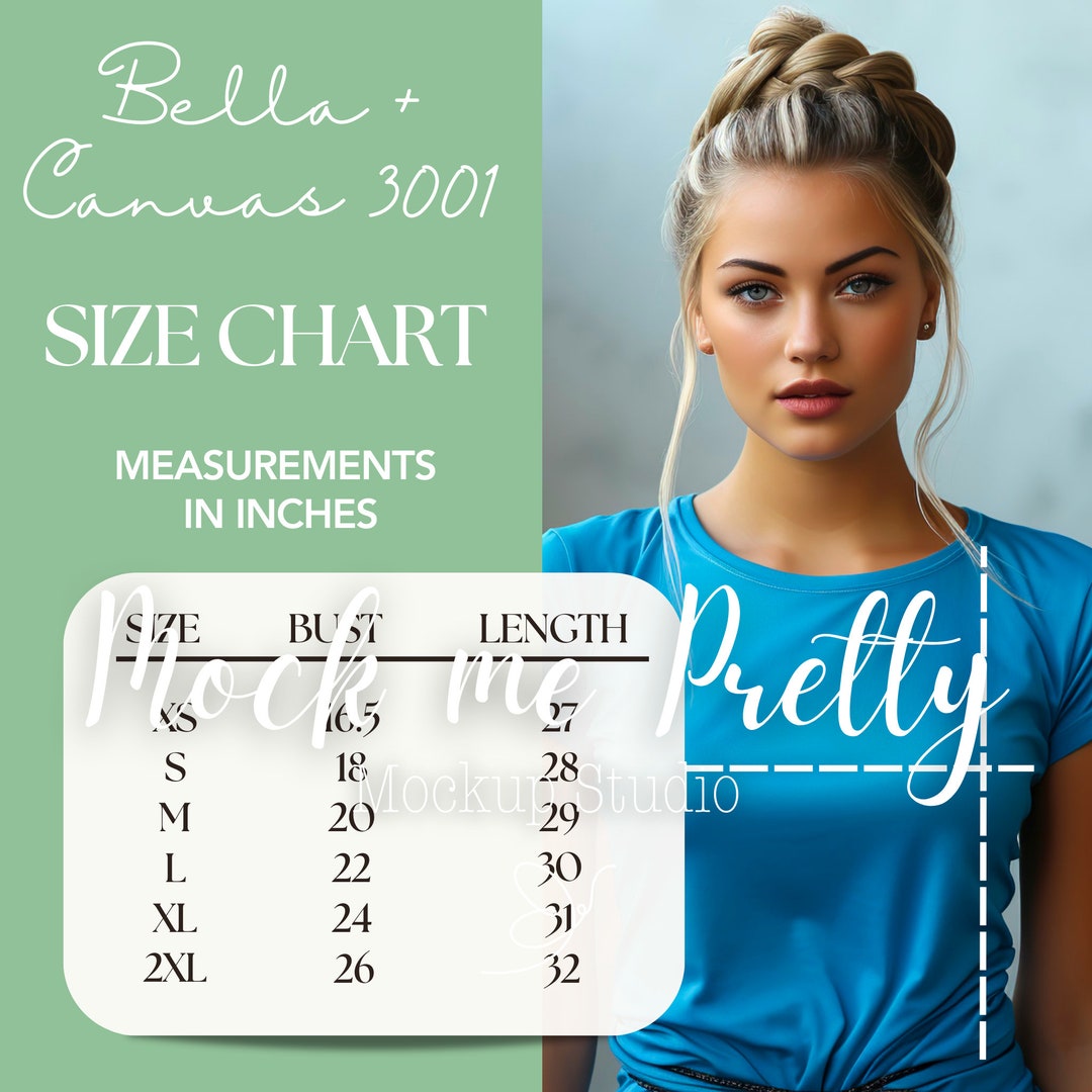 Bella Canvas 3001 Size Chart Tshirt Size Chart Mockup Etsy