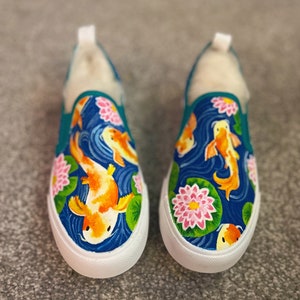 Koi fish hand painted slip on shoes