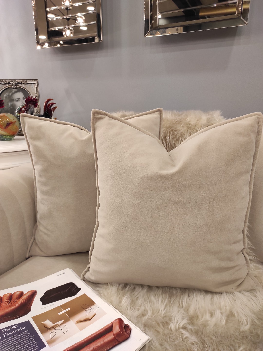 Luxury Ivory Velvet Pillow Cover Ivory Euro Sham Cover Etsy