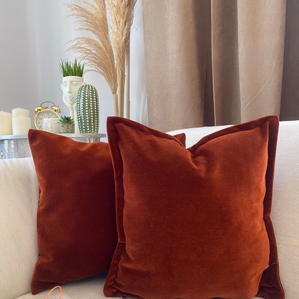 Luxurious Terracotta Velvet Pillow Cover - Rust and Burnt Velvet Cushion Covers (Available in All Sizes)