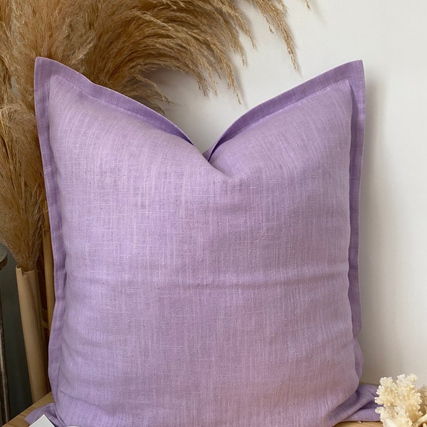 Lavender Purple Thick Linen Soft Pillow Cover,Solid Amethyst Linen Textured Cushion Cover, 26x26 Pillow, %100 Organic Linen,Purple Euro Sham