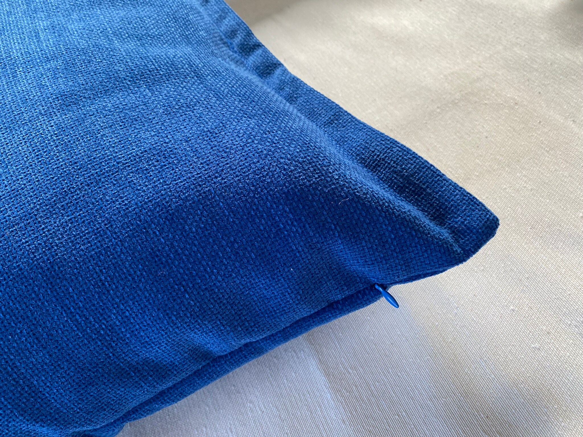 Cobalt Blue Linen Soft Thick Pillow Cover, Solid Textured Blue Pillow