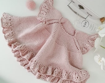 Patrón de tejido para vestido túnica de bebé de cualquier grosor (método del autor sin puntada a puntada)