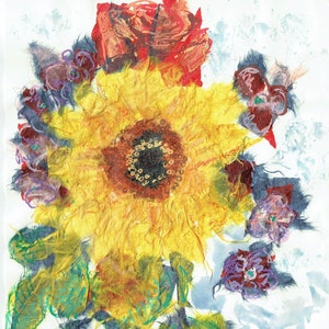 Sunflower Symphony - Opere d'arte originali in collage multimediale misto A4