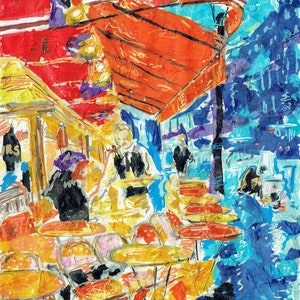 Brasserie parigina all'ora di chiusura - Opera d'arte originale in collage multimediale misto A4