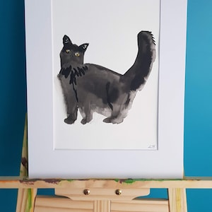 Cat Ink Painting | Cat artwork | Cat Ink drawing | Modern cat art | Cute cat painting | Original cat painting | Black cat painting