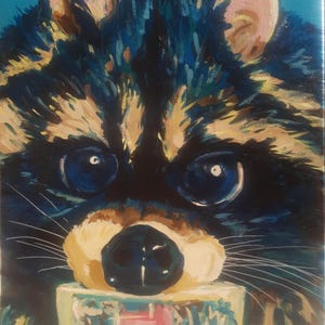 Acrylschilderijen van wasbeer op canvas: speelse dierenkunst