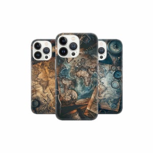 Alte Karte Handyhülle Directions Cover für iPhone 16 15Pro, 14, 13, 12, 11, Google Pixel 9 8 7A 6A, Samsung Galaxy S24 Ultra S23fe A05 A55, A35