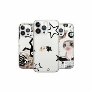 Funda para teléfono con diseño de estrella de gato Y2K, collage de Kdrama para iPhone 16, 15, 14, 13 SE, Samsung S24, S23 FE, A25, A15, Pixel 9, 8A, 7 Pro