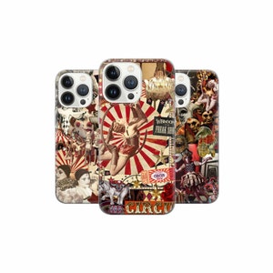 Circus vintage collage custodia per telefono intrattenimento cover per iPhone 16 15Pro 14, 13, 12, 11, Pixel 9 8 7A 6A Samsung Galaxy S24 Ultra S23f