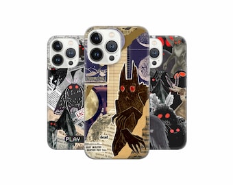 Cryptid core collage Phone Case Moth man folklore Cover for iPhone 16 15Pro, 14, 13, 12, 11, Google Pixel 9 8 7A, 6A, Samsung Galaxy S24 S23