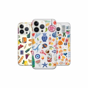 Italienische Collage Handytasche italienischer Sommer Hülle für iPhone 16 15 14, 13, 12, 11, Google Pixel 9 8 7A 6A, Samsung Galaxy S24 Ultra, S23fe
