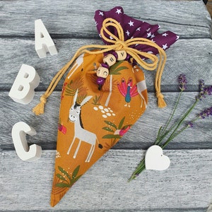 Mini fabric school cone "little donkey", gift for starting school, school cone for siblings, kindergarten, gift bag, candy cone