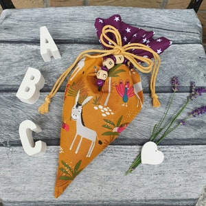 Mini Schultüte Stoff„kleiner Esel“, Geschenk zur Einschulung Schulanfang, Schultüte Geschwisterkind, Kindergarten, Geschenkbeutel Zuckertüte