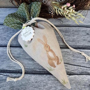 Karottensäckchen Gr L aus Stoff Hasenmotiv, Karottenbeutel für Ostern, Säckchen Ostergeschenke, Osterdekoration, Möhrensäckchen, Osternest