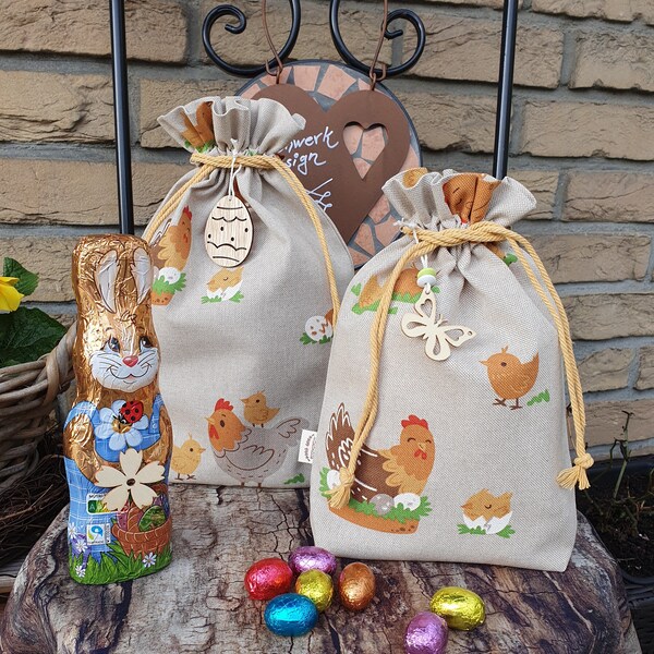 Geschenkbeutel Ostern, Stoffsäckchen Ostergeschenk, Osterverpackung, Osterbeutel, Ostersäckchen, Osterkorb, Ostertäschchen, zwei Größen