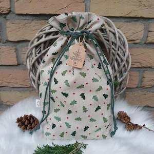 Gift bag size M or L "Christmas trees", handmade fabric bag for Christmas gifts, Santa sack, gift bag for Christmas
