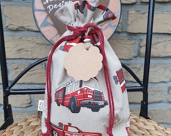 Geschenkbeutel Feuerwehrautos, Geschenktasche 2 Größen, Geschenksäckchen Kinder,Stoffbeutel Kindergeburtstag ,nachhaltige Geschenkverpackung