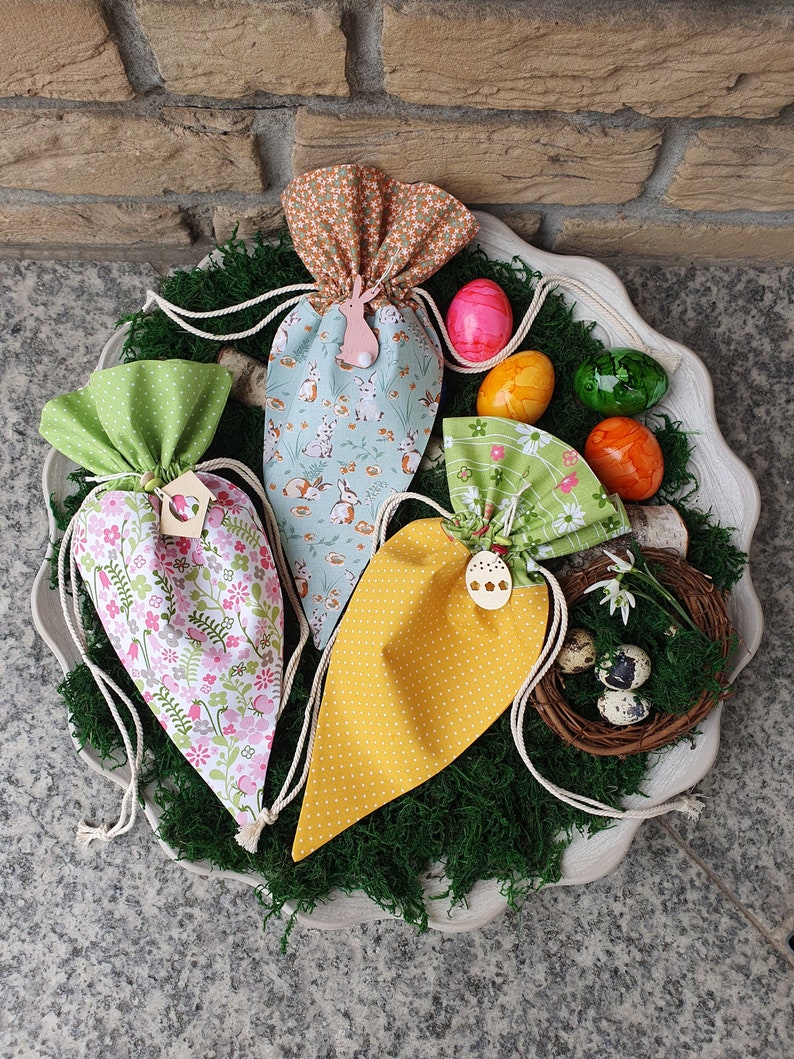 Karottenbeutel, Möhrenbeutel, Karottensäckchen Stoff,Geschenkbeutel Karotte Ostern,Verpackung Ostergeschenke,Osterdekoration, Möhrensäckchen Bild 1