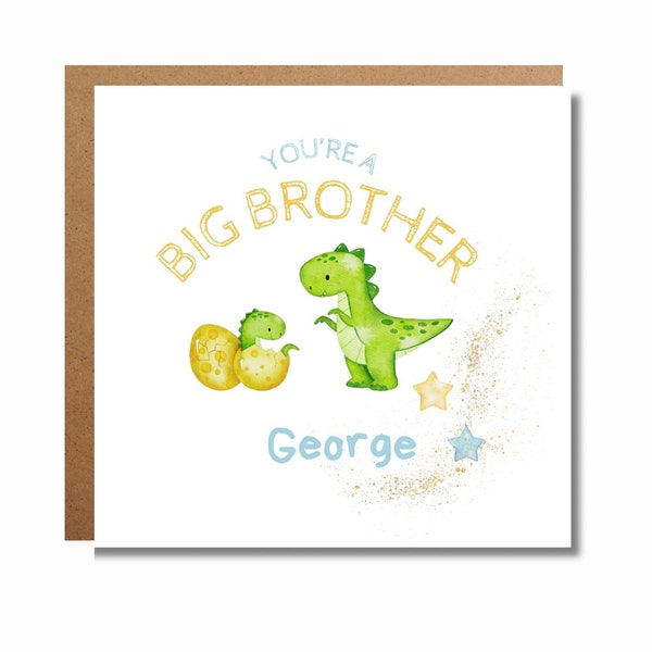 Personalised new big brother card. Big brother card. Brother dinosaur card. New baby brother card.  Congratulations big brother card.