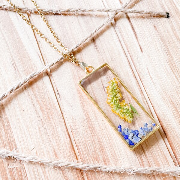 Handmade Goldenrod and Lapis Lazuli Pendant Necklace