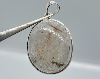Natural Golden Rutile In Quartz Pendant, Rutile In Quartz Jewelry ,Rutile Quartz Gemstone Pendant In 925 Sterling Silver.