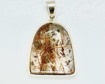 Natural Golden Rutile In Quartz Pendant, Rutile In Quartz Jewelry ,Rutile Quartz Gemstone Pendant In 925 Sterling Silver.
