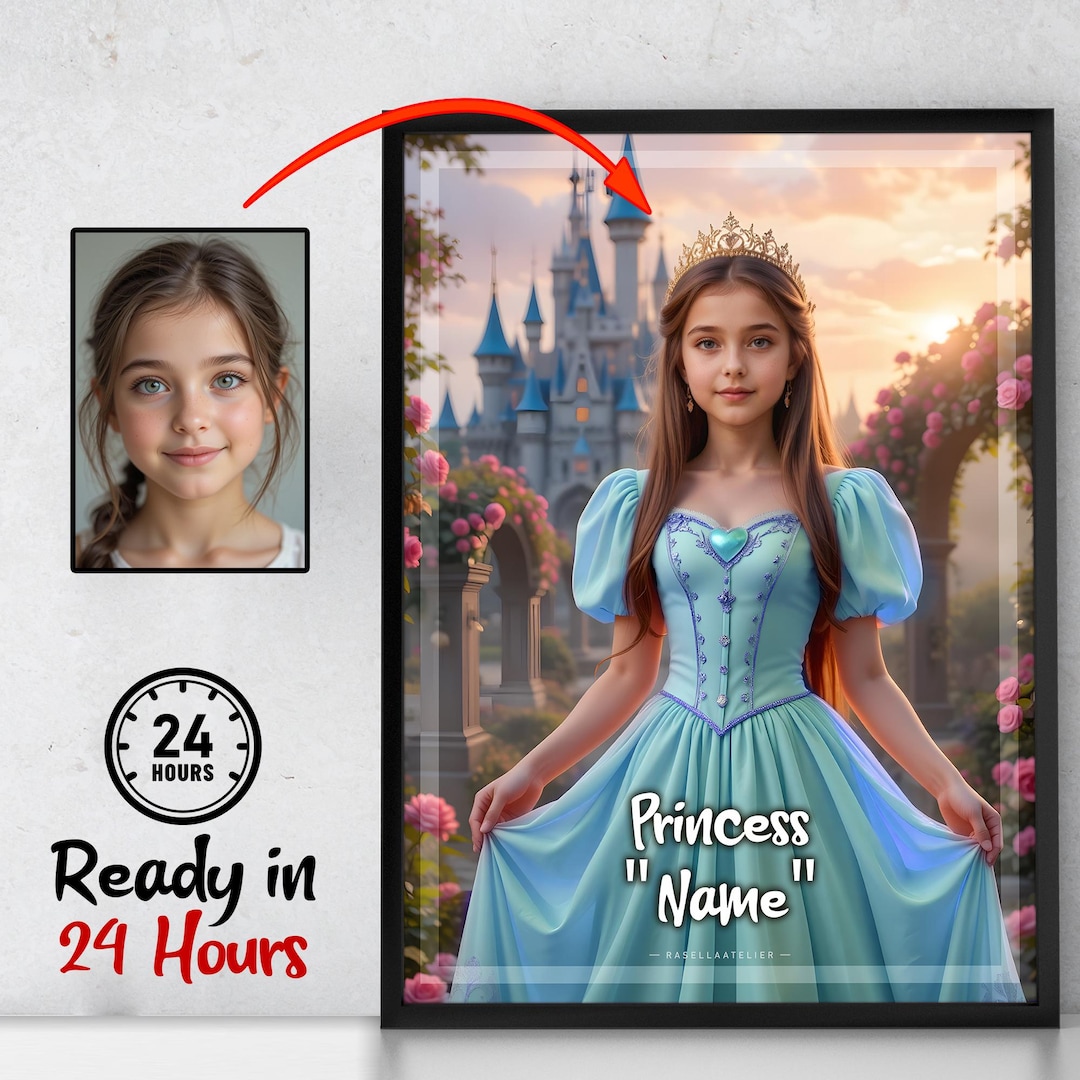 Custom Princess Castle Portrait, Personalized Girl Poster Gift - Etsy