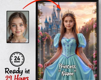 Custom Princess Castle Portrait, Personalized Girl Poster Gift