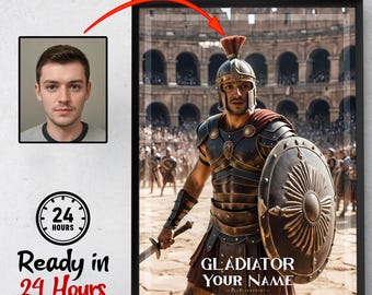 Anpassat gladiatorporträtt, personligt krigarporträtt, present till honom, digital affisch, anpassad romersk gladiatoraffisch